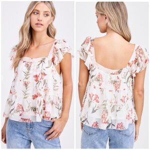 Jacquie The Label Floral Relaxed‎ Fit Babydoll Ruffle Top NWT Small S1000T-2